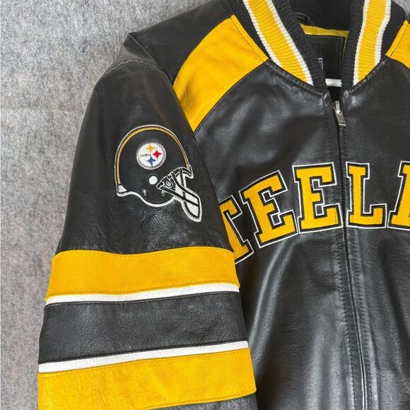 Pittsburgh Steelers Men’s Leather Letterman Bomber Jacket NFL Logo Size Medium - Picture 2 of 9